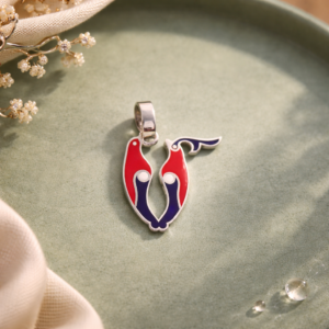 Silver "Bird Letter" pendant with red and blue enamel