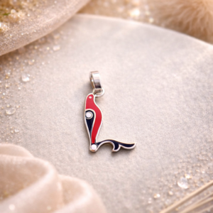 Silver "Bird Letter" pendant with red and blue enamel