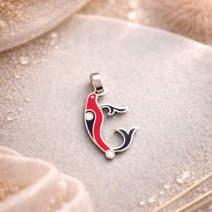 Silver "Bird Letter" pendant with red and blue enamel