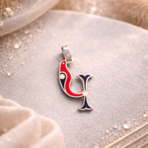 Silver "Bird Letter" pendant with red and blue enamel