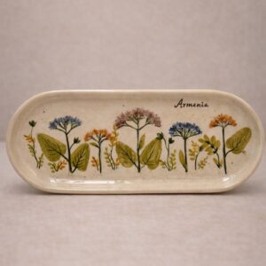 Handmade ceramic decorative plate with Armenian wildflowers